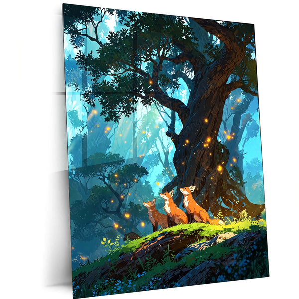 🦊 Fox in Enchanted Forest Metal Frame | Mystical Nature Wall Art - TURTLEWINGS 