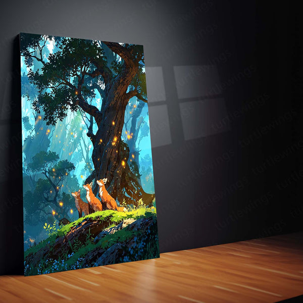 🦊 Fox in Enchanted Forest Metal Frame | Mystical Nature Wall Art - TURTLEWINGS 