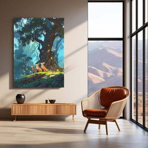🦊 Fox in Enchanted Forest Metal Frame | Mystical Nature Wall Art - TURTLEWINGS 