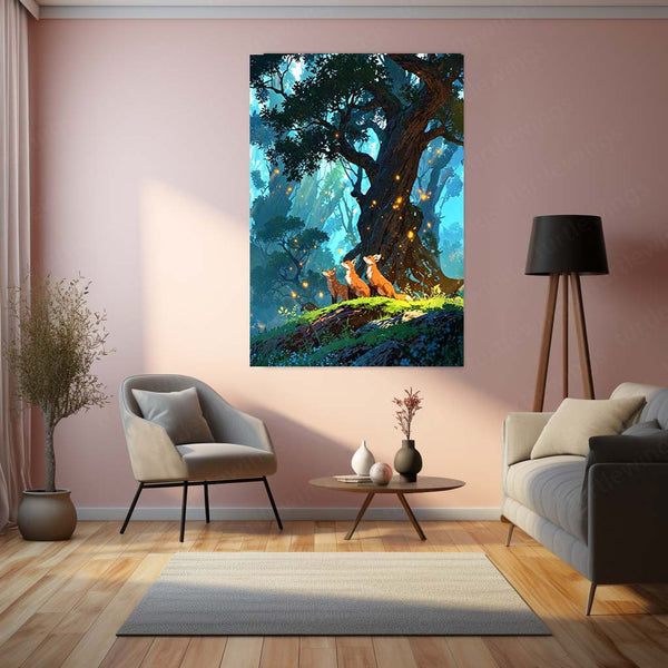 🦊 Fox in Enchanted Forest Metal Frame | Mystical Nature Wall Art - TURTLEWINGS 