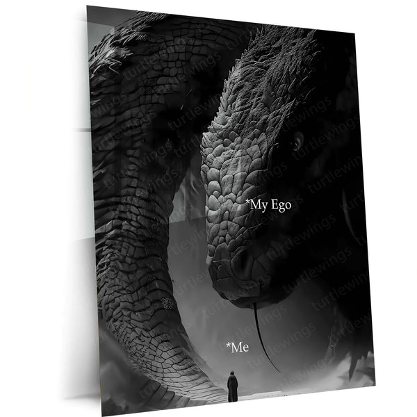 Quote Metal Poster | Face Your Ego Metal Poster | Dark Motivational Wall Art | Premium Metal Frame