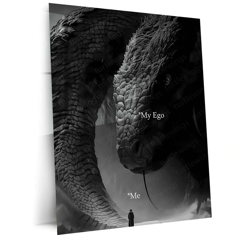Quote Metal Poster | Face Your Ego Metal Poster | Dark Motivational Wall Art | Premium Metal Frame
