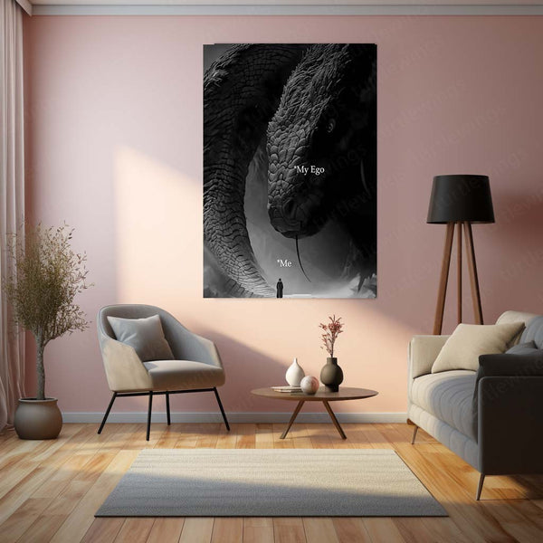 Quote Metal Poster | Face Your Ego Metal Poster | Dark Motivational Wall Art | Premium Metal Frame