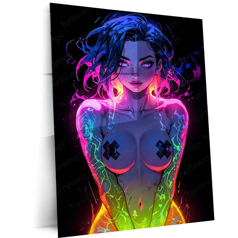 Anime Metal Poster | Fantasy Anime Girl | Cyber Fantasy Metal Frame | Electric Beauty & Futuristic Aesthetic Wall Art - TURTLEWINGS 
