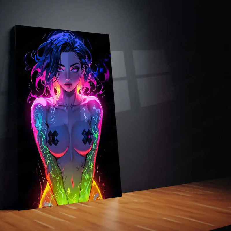 Anime Metal Poster | Fantasy Anime Girl | Cyber Fantasy Metal Frame | Electric Beauty & Futuristic Aesthetic Wall Art - TURTLEWINGS 
