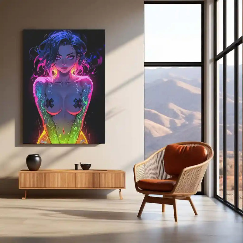 Anime Metal Poster | Fantasy Anime Girl | Cyber Fantasy Metal Frame | Electric Beauty & Futuristic Aesthetic Wall Art - TURTLEWINGS 