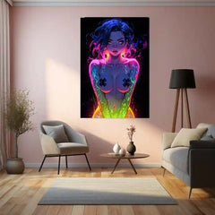 Anime Metal Poster | Fantasy Anime Girl | Cyber Fantasy Metal Frame | Electric Beauty & Futuristic Aesthetic Wall Art - TURTLEWINGS 