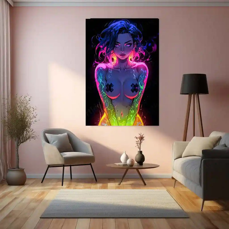 Anime Metal Poster | Fantasy Anime Girl | Cyber Fantasy Metal Frame | Electric Beauty & Futuristic Aesthetic Wall Art - TURTLEWINGS 