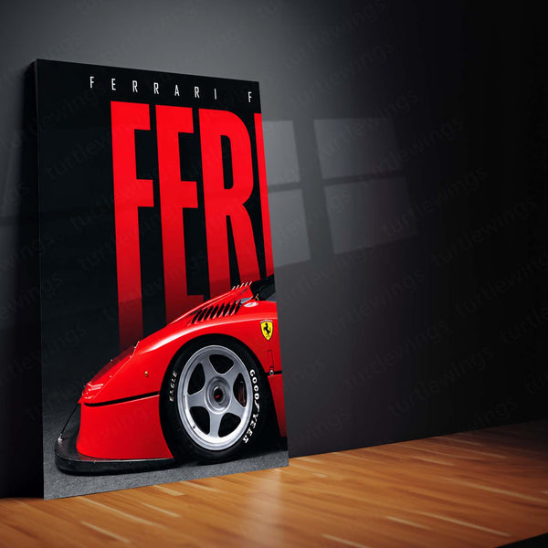 Car Metal Poster Set of 3 | Ferrari F40 Competizione | Red Classic Supercar Triptych Wall Art | Premium Automotive Metal Print
