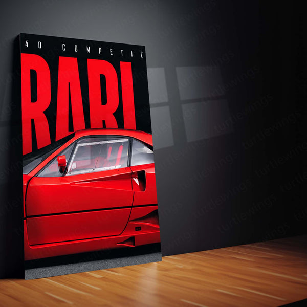 Car Metal Poster Set of 3 | Ferrari F40 Competizione | Red Classic Supercar Triptych Wall Art | Premium Automotive Metal Print