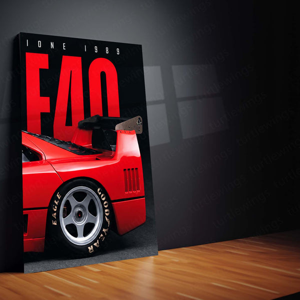 Car Metal Poster Set of 3 | Ferrari F40 Competizione | Red Classic Supercar Triptych Wall Art | Premium Automotive Metal Print