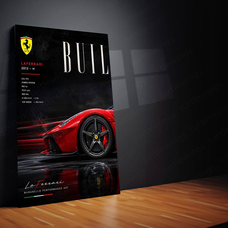 Car Metal Poster Set of 3 | Ferrari LaFerrari Built for Speed Triptych Wall Art