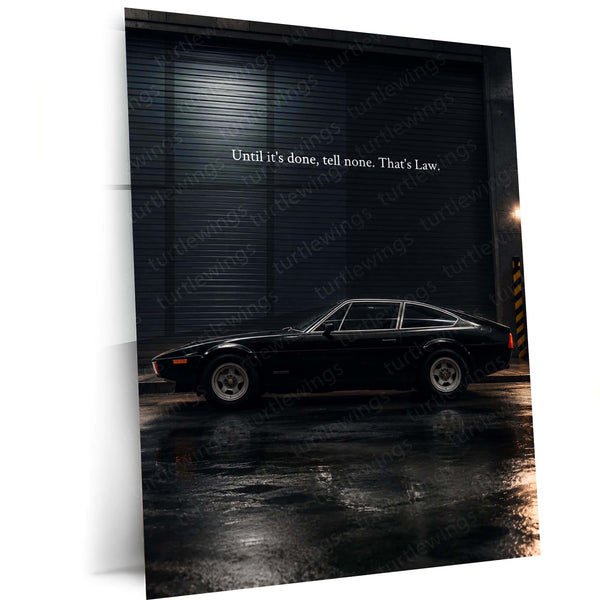 Car Metal Poster | Ferrari 365 GTC4 Midnight Metal Poster | Vintage Supercar Motivation Wall Art | “Until It’s Done, Tell None” Metal Print