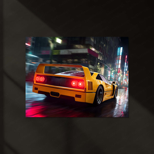 Ferrari F40 Neon LED Metal Poster | Legendary Supercar Wall Art | Red Performance Glow Frame