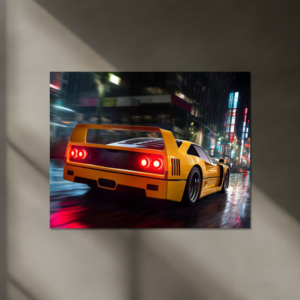 Ferrari F40 Neon LED Metal Poster | Legendary Supercar Wall Art | Red Performance Glow Frame