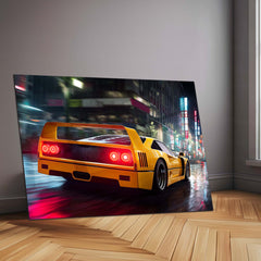 Ferrari F40 Neon LED Metal Poster | Legendary Supercar Wall Art | Red Performance Glow Frame