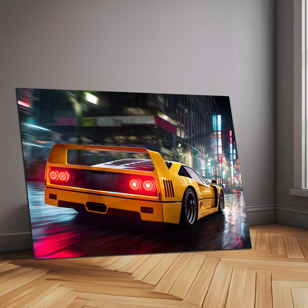 Ferrari F40 Neon LED Metal Poster | Legendary Supercar Wall Art | Red Performance Glow Frame