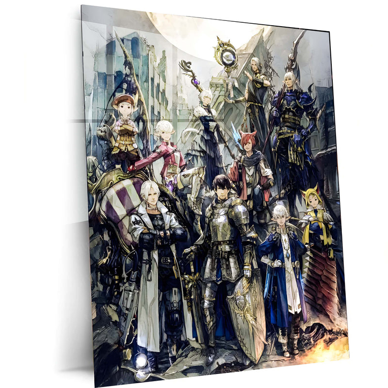 Game Metal Poster | Final Fantasy XIV – Warriors of Light | Epic RPG Character Metal Frame Poster