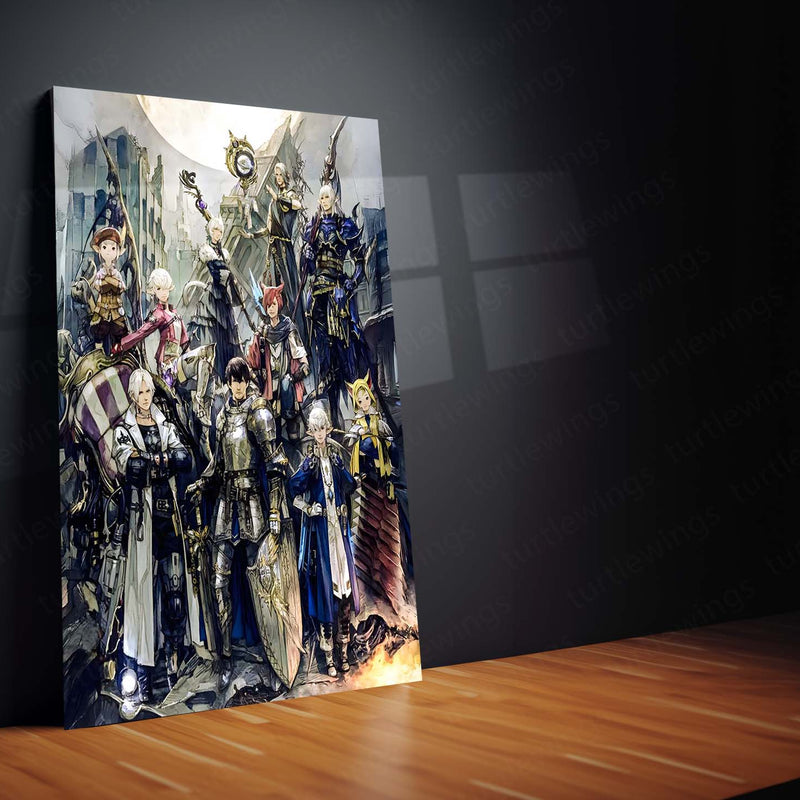 Game Metal Poster | Final Fantasy XIV – Warriors of Light | Epic RPG Character Metal Frame Poster