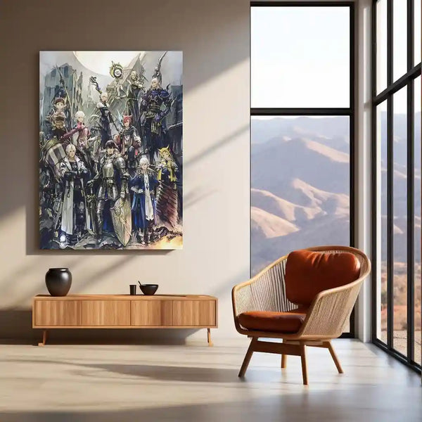 Game Metal Poster | Final Fantasy XIV – Warriors of Light | Epic RPG Character Metal Frame Poster