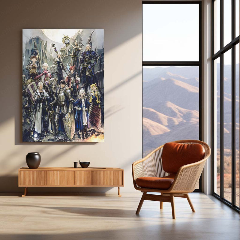 Game Metal Poster | Final Fantasy XIV – Warriors of Light | Epic RPG Character Metal Frame Poster