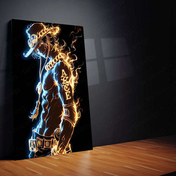 Anime Metal Poster | Flames of the Sea – Portgas D. Ace Metal Poster | One Piece Fire Fist Wall Frame