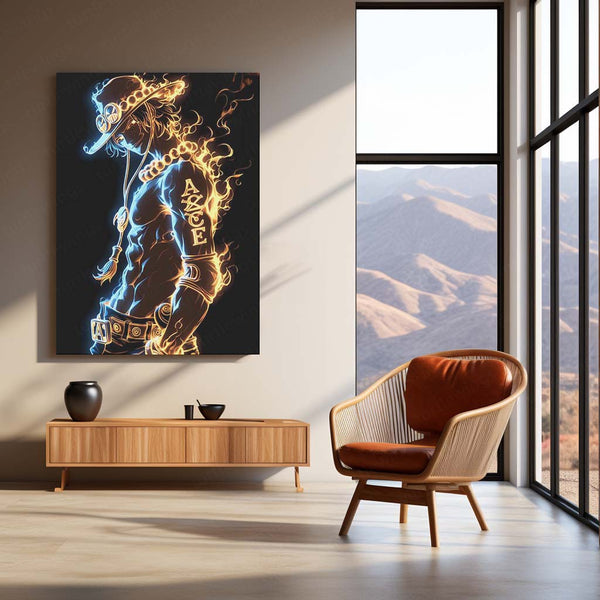 Anime Metal Poster | Flames of the Sea – Portgas D. Ace Metal Poster | One Piece Fire Fist Wall Frame