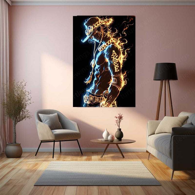 Anime Metal Poster | Flames of the Sea – Portgas D. Ace Metal Poster | One Piece Fire Fist Wall Frame