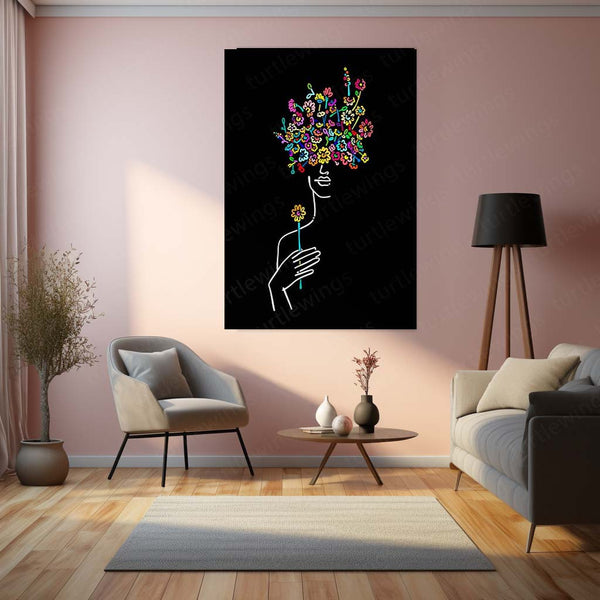 Floral Mind – Abstract Line Art with Blossoms Metal Poster | Minimal Wall Frame
