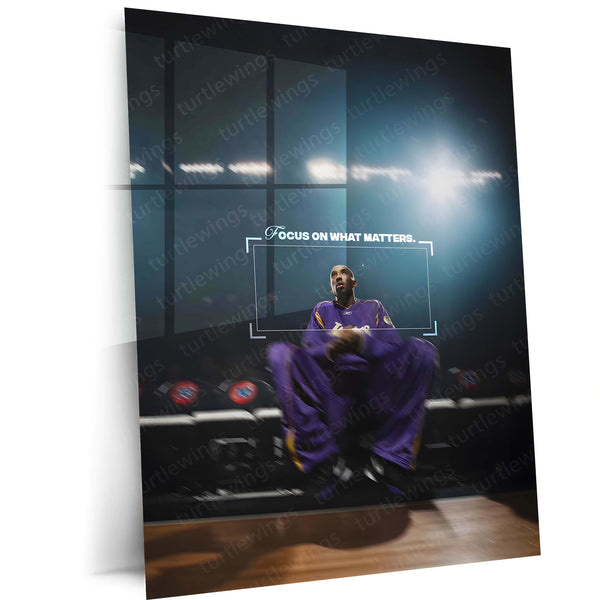 Quote Metal Poster | Kobe Bryant – Focus on What Matters Metal Frame | Mamba Mentality Focus Wall Art | Basketball Motivation Quote Metal Poster