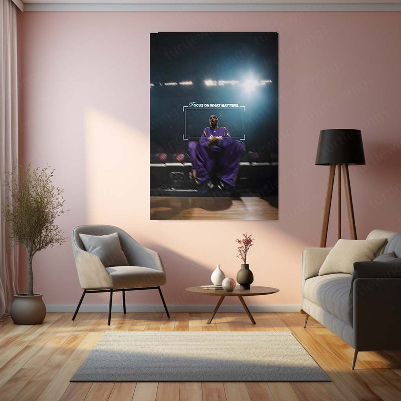 Quote Metal Poster | Kobe Bryant – Focus on What Matters Metal Frame | Mamba Mentality Focus Wall Art | Basketball Motivation Quote Metal Poster