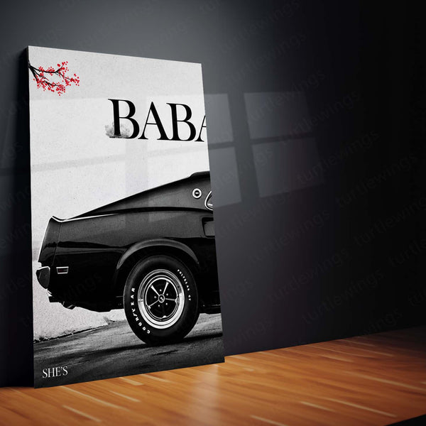 Car Metal Poster Set of 3 | 1969 Ford Mustang | Black Classic American Muscle Car Triptych Wall Art | Premium Automotive Metal Print