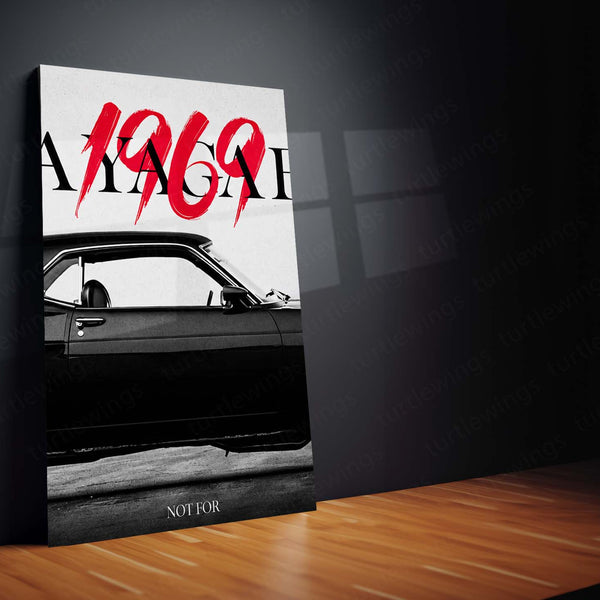 Car Metal Poster Set of 3 | 1969 Ford Mustang | Black Classic American Muscle Car Triptych Wall Art | Premium Automotive Metal Print