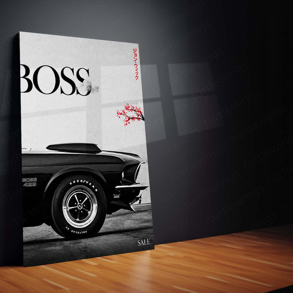 Car Metal Poster Set of 3 | 1969 Ford Mustang | Black Classic American Muscle Car Triptych Wall Art | Premium Automotive Metal Print