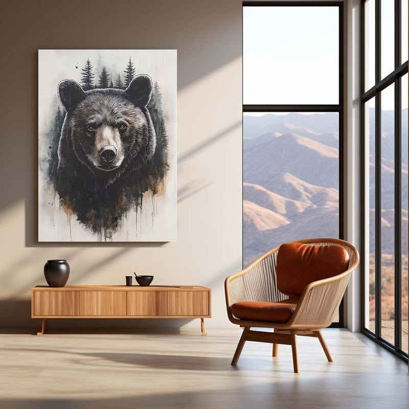 Forest Sentinel – Black Bear in Woodland Mist Metal Poster | Nature & Wildlife Wall Frame