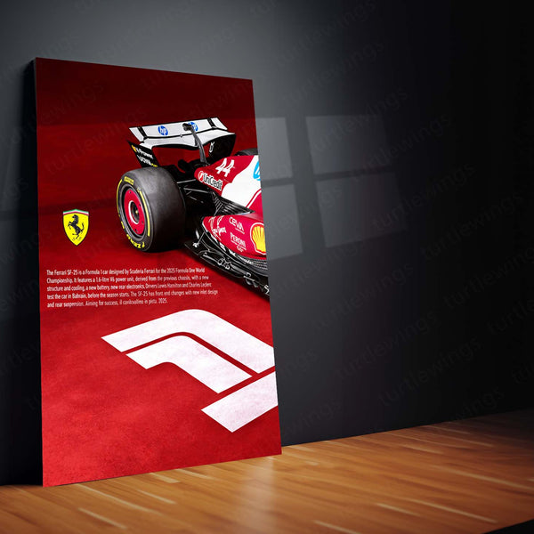 Formula 1 Metal Poster Set of 3 | Ferrari F1 Racing Car | Red Motorsport Triptych Wall Art | Premium Racing Metal Print