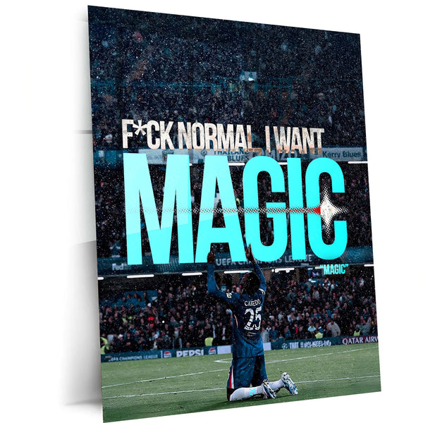 Quote Metal Poster | Moisés Caicedo – Fuck Normal, Be Magic Metal Frame Fearless Football Mentality Wall Art | Modern Game Changer Quote Metal Poster