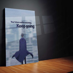 Future Focus – “Keep Going” Anime Quote Metal Poster | Grit x Hope Motivational Wall Art | Premium Aluminum Print