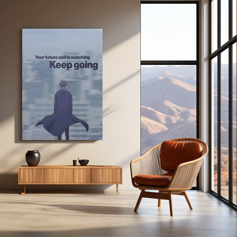 Future Focus – “Keep Going” Anime Quote Metal Poster | Grit x Hope Motivational Wall Art | Premium Aluminum Print