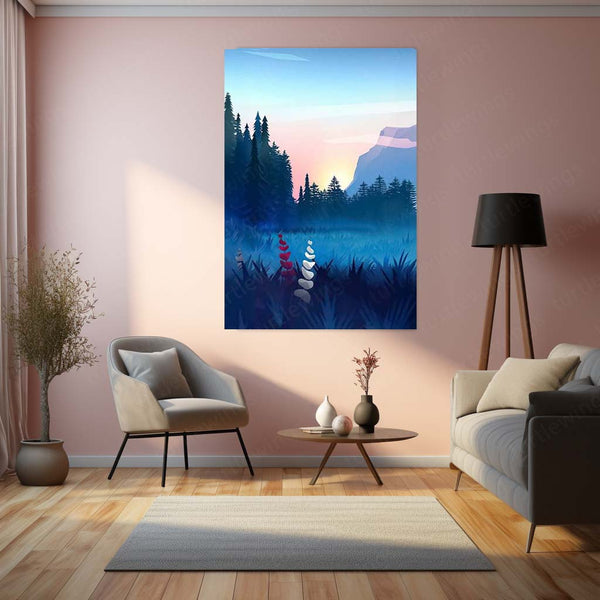 General Nature Aesthetic – Serene Landscape Metal Frame Wall Art | Minimalist Decor - TURTLEWINGS 