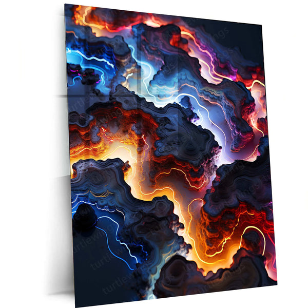 Neon City Aerial View – Futuristic Topography Metal Poster - TURTLEWINGS 