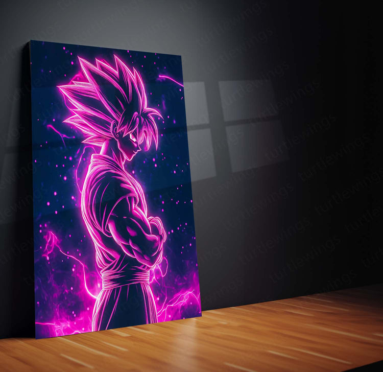 Anime Metal Poster | Goku Neon Metal Poster – Electrifying Saiyan Energy