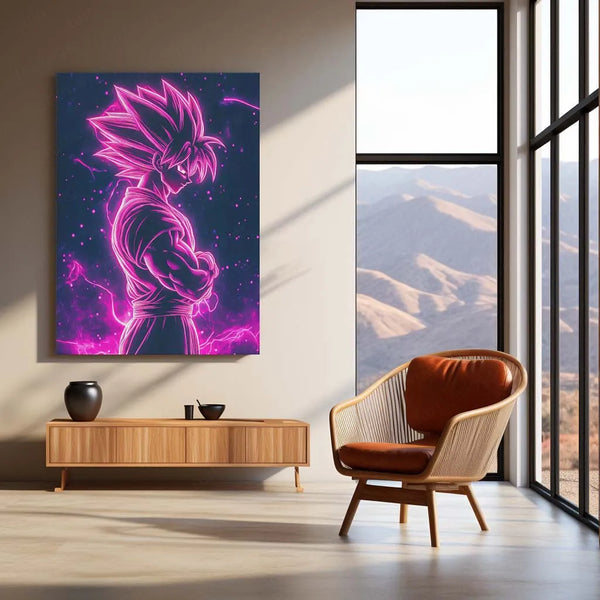 Anime Metal Poster | Goku Neon Metal Poster – Electrifying Saiyan Energy