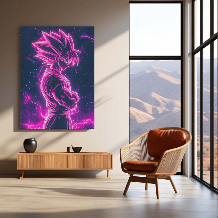 Anime Metal Poster | Goku Neon Metal Poster – Electrifying Saiyan Energy