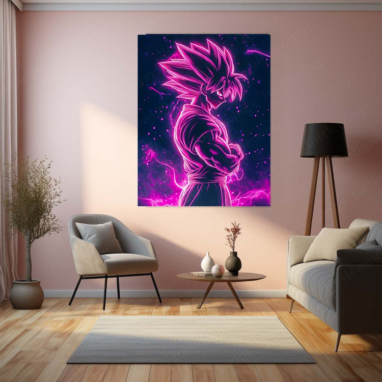 Anime Metal Poster | Goku Neon Metal Poster – Electrifying Saiyan Energy