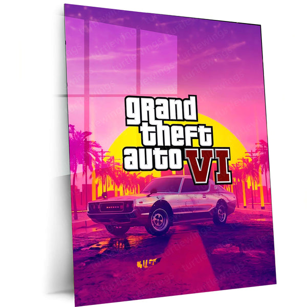 GTA Metal Frame Wall Art | Grand Theft Auto Inspired Poster for Gamers