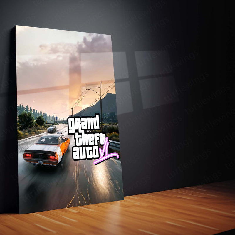 GTA Metal Frame Wall Art | Grand Theft Auto Inspired Poster for Gamers 01 - TURTLEWINGS 