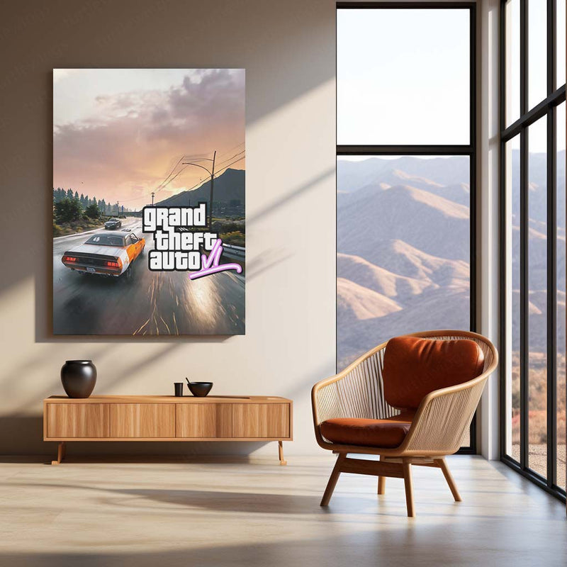 GTA Metal Frame Wall Art | Grand Theft Auto Inspired Poster for Gamers 01 - TURTLEWINGS 