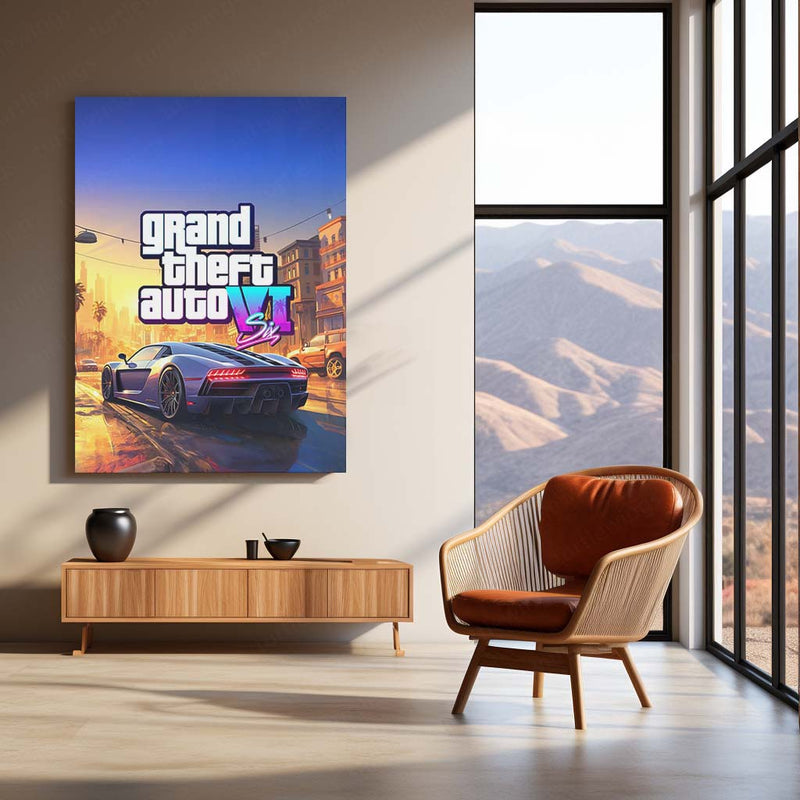 GTA Metal Frame Wall Art | Grand Theft Auto Inspired Poster for Gamers 02 - TURTLEWINGS 