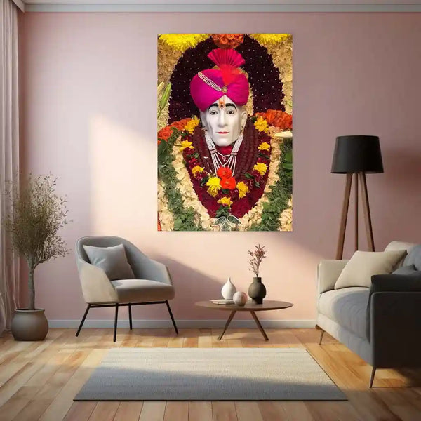 Spiritual Metal Poster | Shree Gajanan Maharaj Metal Poster | Divine Spiritual Wall Art | Premium Devotional Frame - TURTLEWINGS 